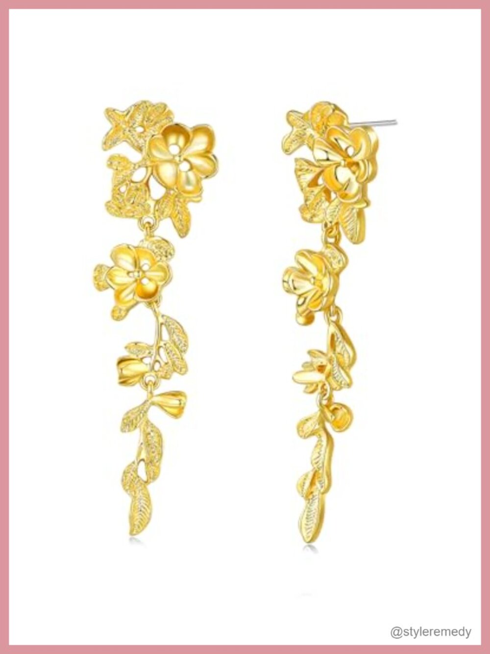 18K Gold Plated Large Chunky Flower Statement Drop Earrings Women Handmade